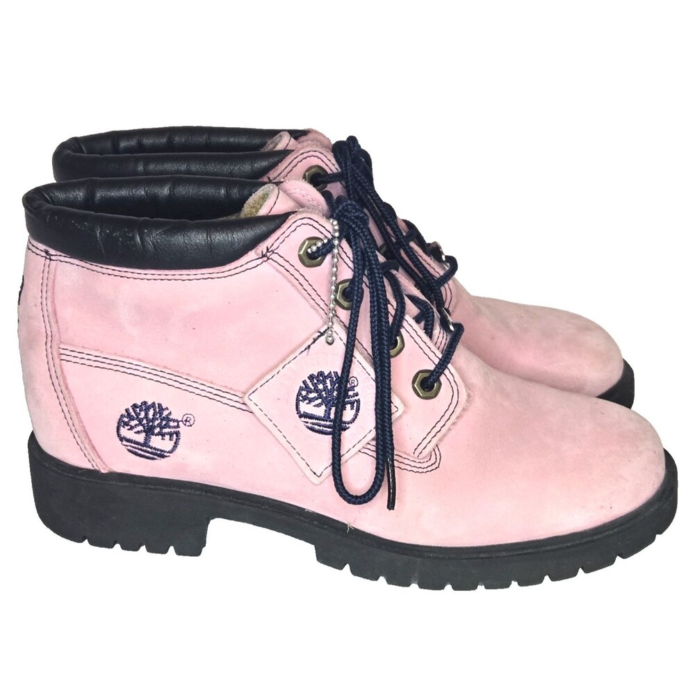 TIMBERLAND Boots Pink Black Logo Custom Embroider Initial Suede Shoes Women 7